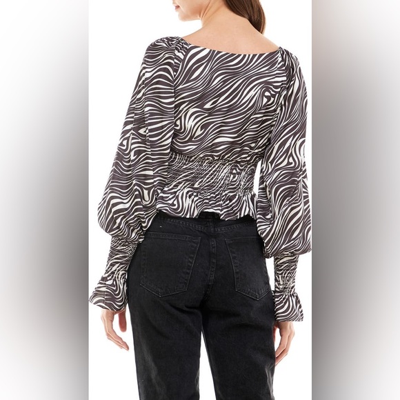 WAYF Heartbreaker Smock Waist Blouse in Espresso Zebra - Picture 2 of 13